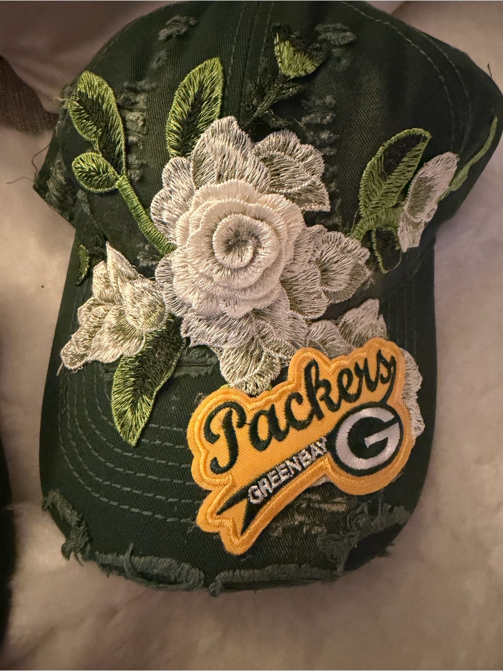 Green Floral Embroidered Packers Green Bay Cap